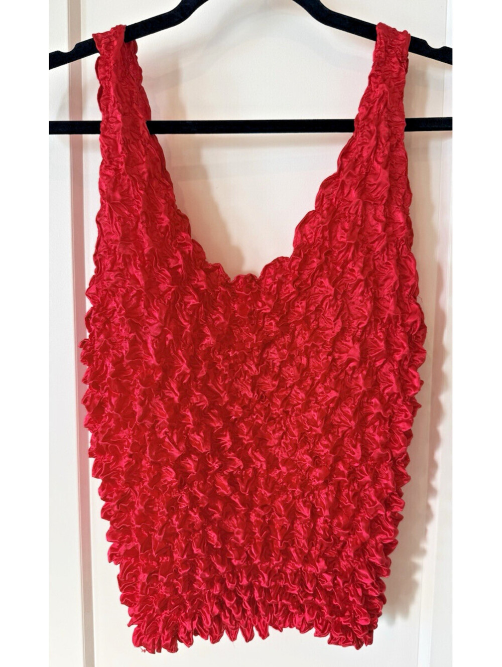 Vtg Red Popcorn Top Y2K Magic Bubble Scrunch Tank Stretchy One Size Fits Large